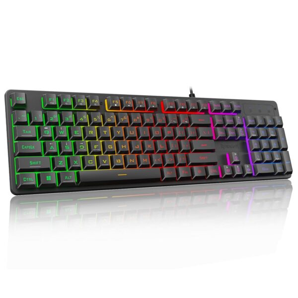 Redragon K521 Teclado Gaming Mejora LED Arcoíris, 104 Teclas mecánicas con Cable, Funciones Multimedia, Retroiluminación Fácil, Anti-Ghosting