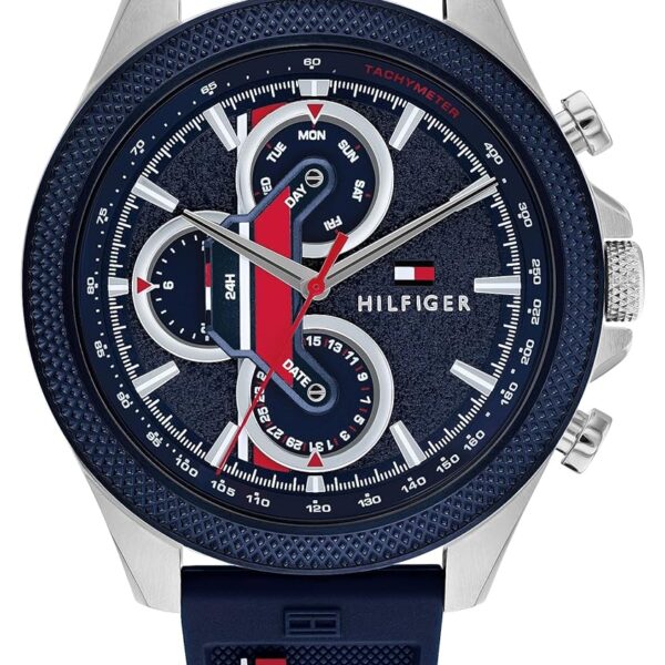 Reloj Multifuncional de Cuarzo para Hombre Tommy Hilfiger – Caja de Acero Inoxidable de 46mm, Diseño Inspirado en Carreras, Resistente al Agua 5 ATM, Elegante Reloj Moderno,...