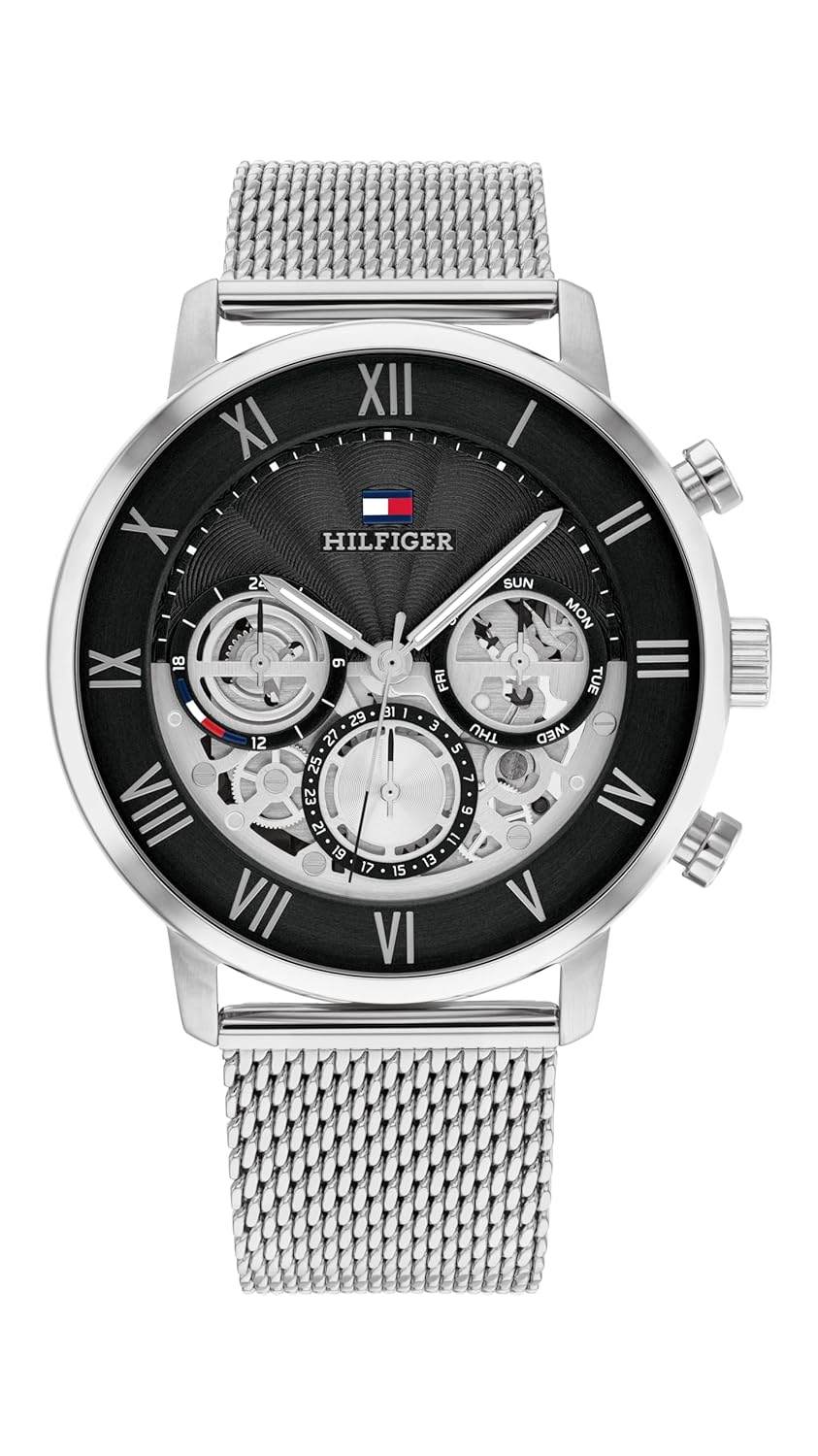 Reloj Multifuncional de Cuarzo para Hombre Tommy Hilfiger – Números Romanos Clásicos, Esfera de Corazón Abierto, Reloj de Vestir Moderno, Regalo para Él
