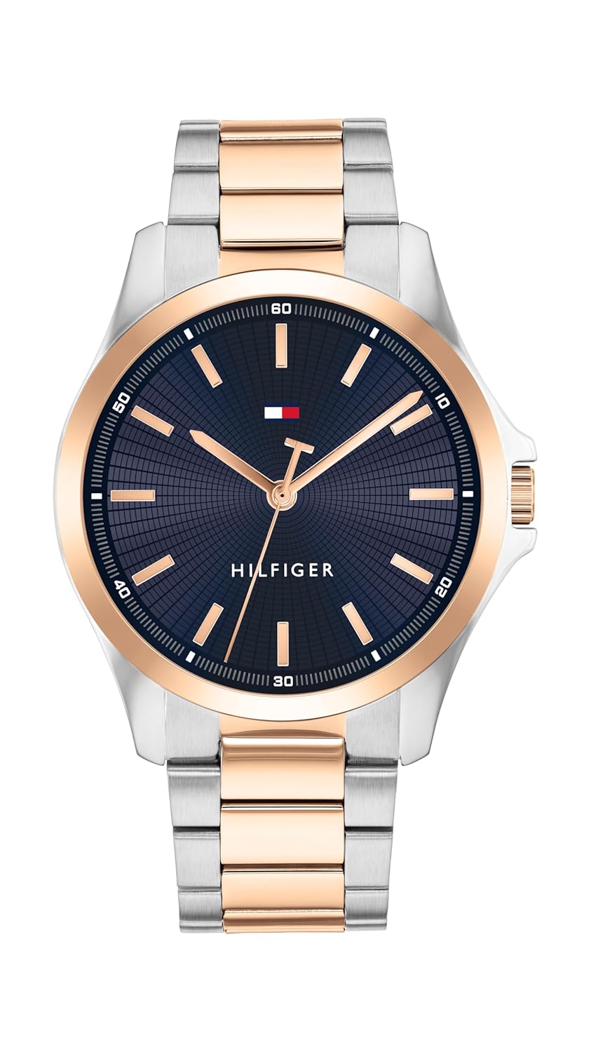 Tommy Hilfiger - Reloj de cuarzo masculino con indicador 3H, correa de acero inoxidable, resistente al agua 3 ATM, diseño moderno y elegante, regalo ideal para él, 42 mm