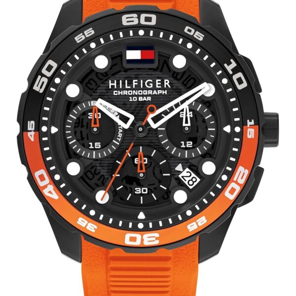 Tommy Hilfiger TH-Regatta - Reloj cronógrafo de cuarzo masculino, caja de acero inoxidable de 44 mm, bisel giratorio, pulsera de silicona, diseño deportivo náutico, ideal para...