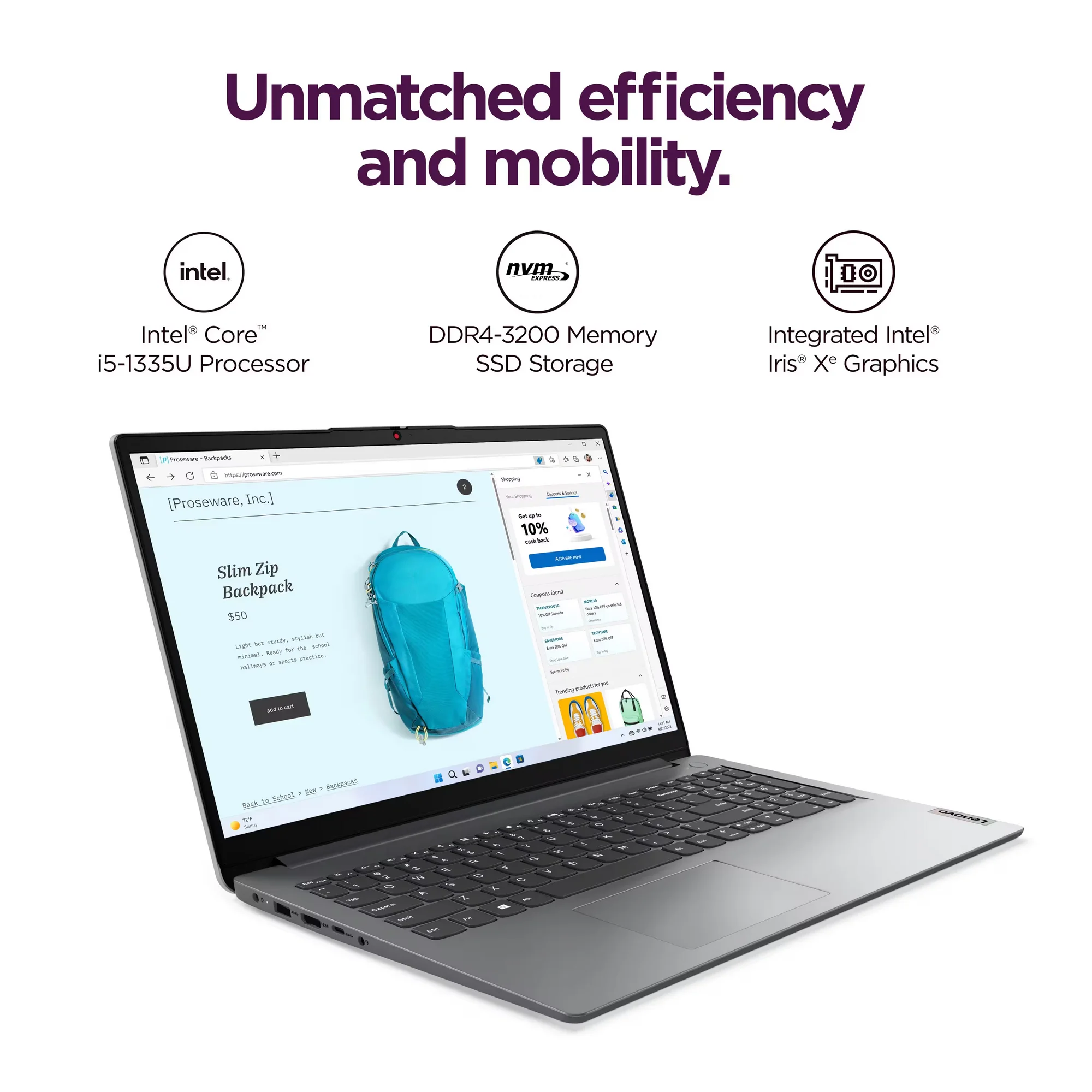 Lenovo IdeaPad - Portátil delgado FHD de 15.6 pulgadas, Office 365 en línea, 16 GB de RAM, 256 GB SSD, Intel i5-1335U de 10 núcleos (supera al Ryzen 7 7730U) - Imagen 7