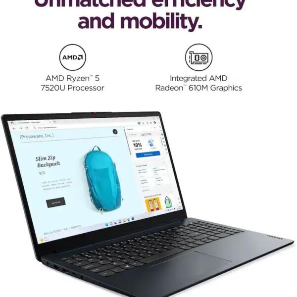 Lenovo IdeaPad 1 con pantalla IPS antirreflejo FHD de 15.6 pulgadas, procesador Ryzen 5 7520U, 8 GB de RAM, 256 GB almacenamiento