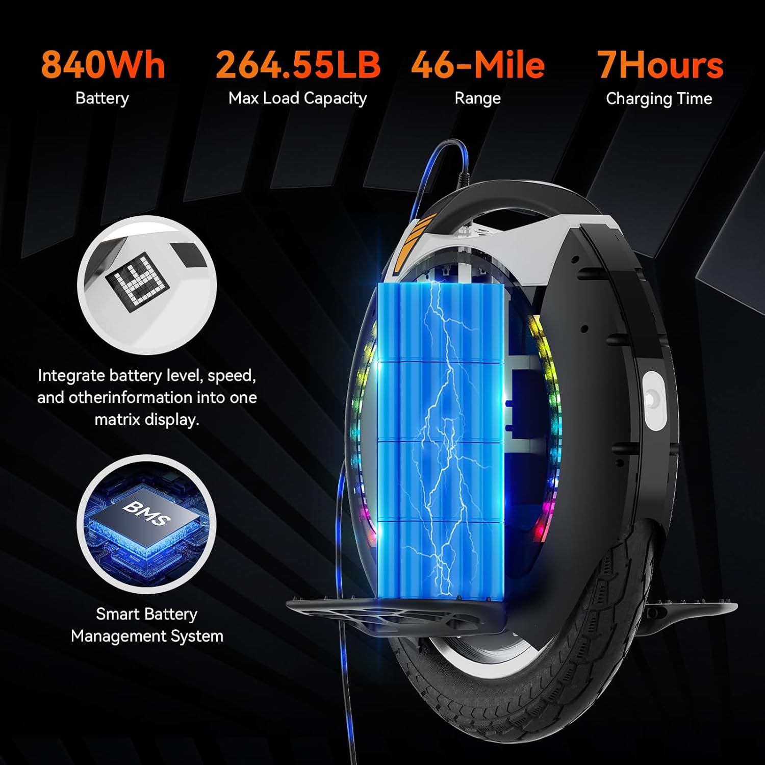 KINGSONG 16SPRO monociclo eléctrico de autoequilibrio para adultos, velocidad máxima de 40km/h, capacidad de ascenso de 35°, scooter inteligente con una rueda (negro) - Imagen 8