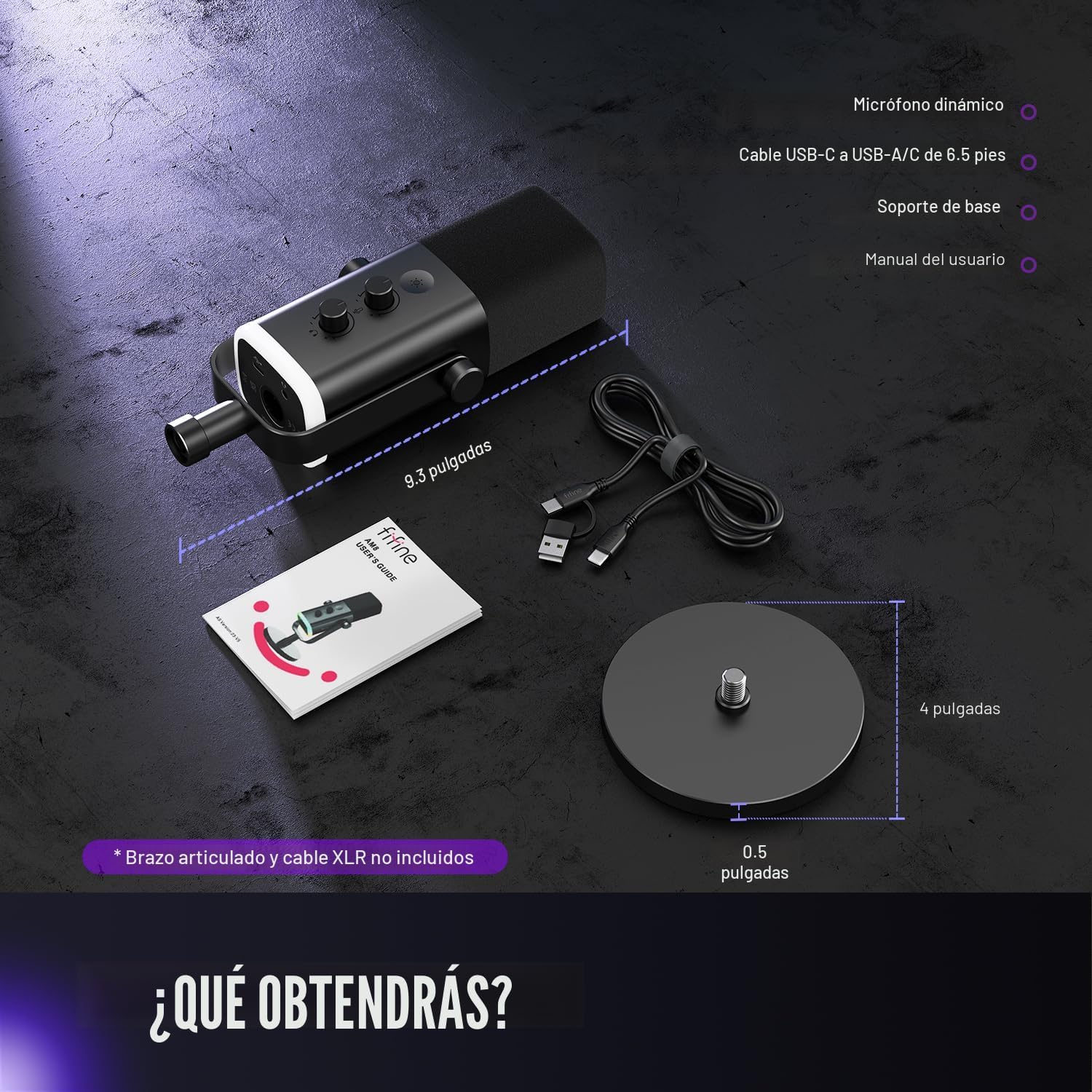 FIFINE - Micrófono dinámico XLR/USB para podcasts y transmisión de juegos, con luz RGB, botón de silencio, conector para auriculares y soporte de escritorio, ideal para cantar - Imagen 9