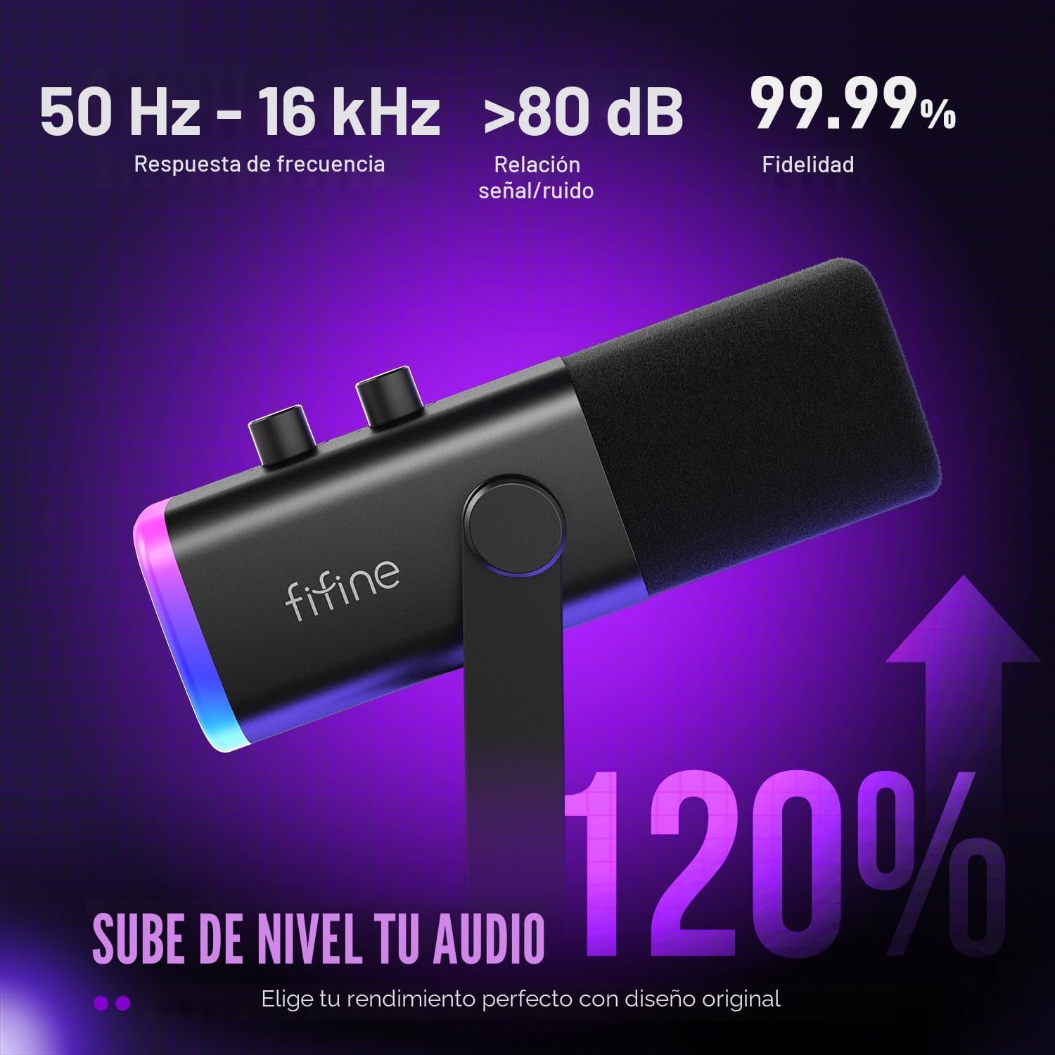 FIFINE - Micrófono dinámico XLR/USB para podcasts y transmisión de juegos, con luz RGB, botón de silencio, conector para auriculares y soporte de escritorio, ideal para cantar - Imagen 3