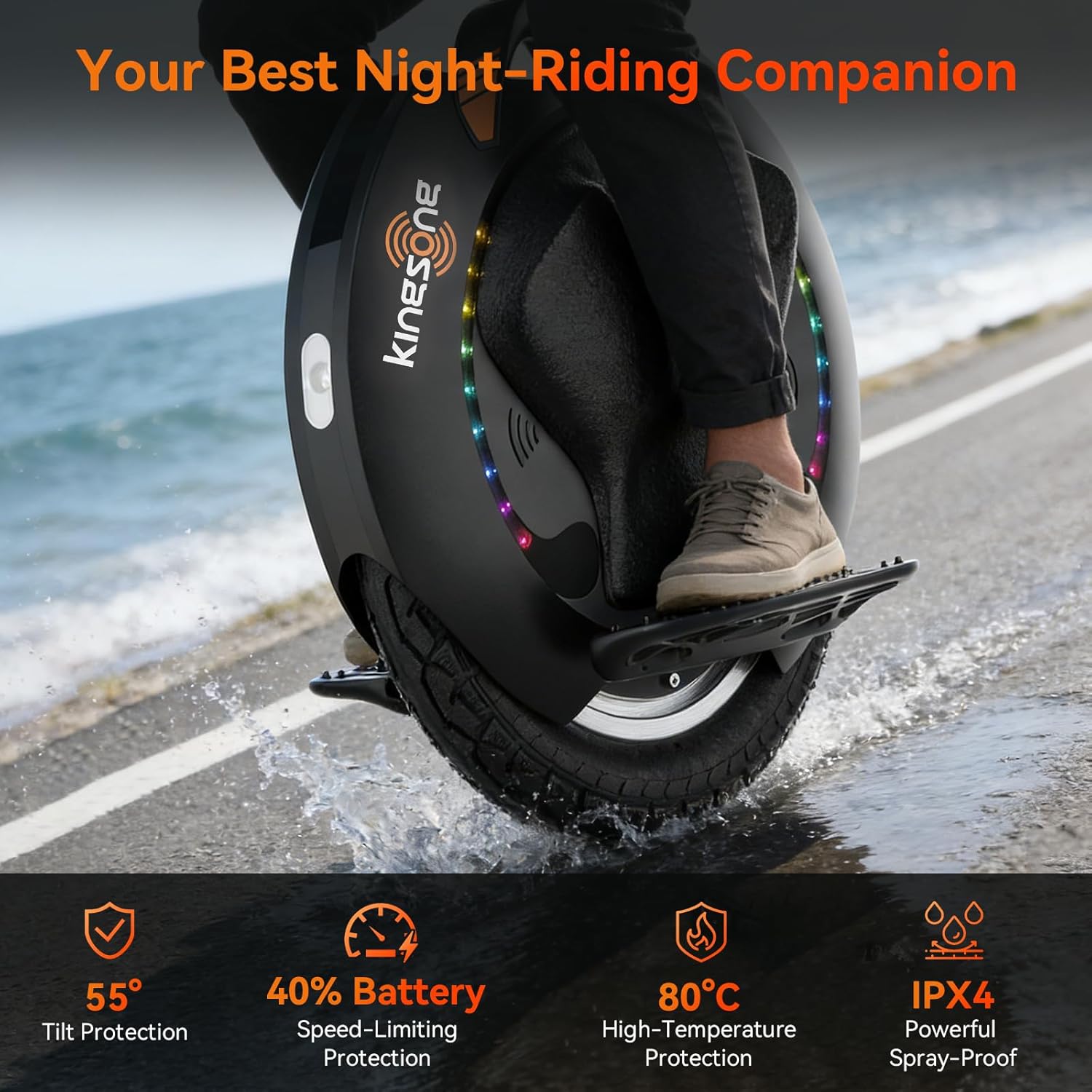 KINGSONG 16SPRO monociclo eléctrico de autoequilibrio para adultos, velocidad máxima de 40km/h, capacidad de ascenso de 35°, scooter inteligente con una rueda (negro) - Imagen 6