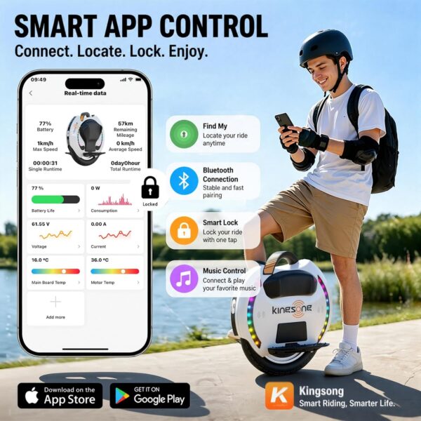 KINGSONG – Monociclo eléctrico 14DPro para adultos, scooter inteligente de una rueda con autoequilibrio, velocidad máxima de 30km/h y capacidad de subida de 32°