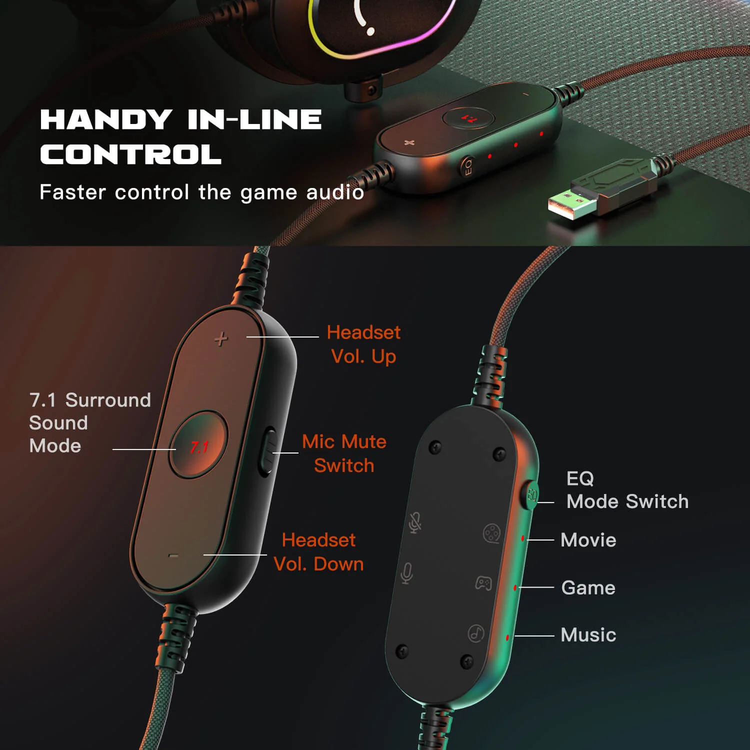Auriculares USB FIFINE AmpliGame H6, con sonido envolvente 7.1, RGB y micrófono con cancelación ruido - Imagen 4