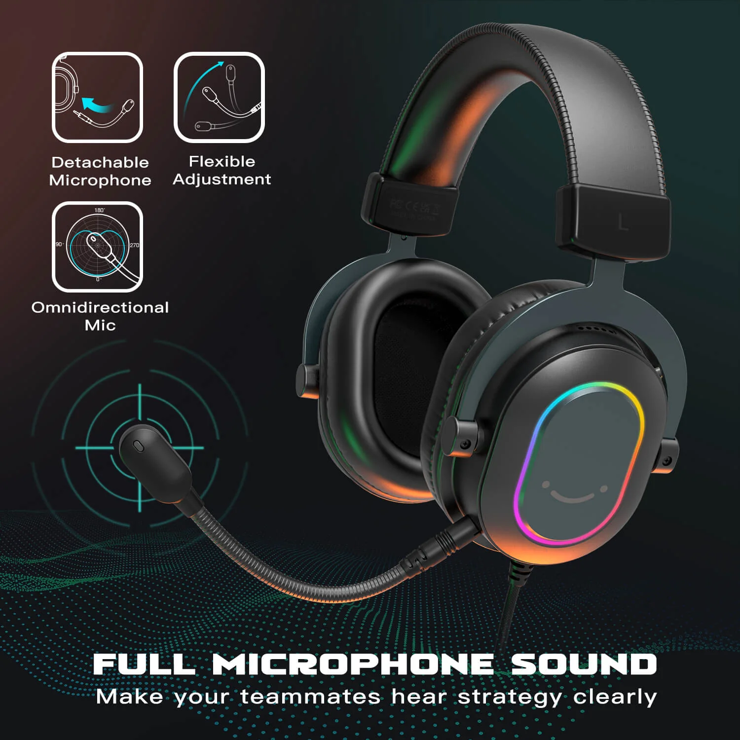 Auriculares USB FIFINE AmpliGame H6, con sonido envolvente 7.1, RGB y micrófono con cancelación ruido - Imagen 5