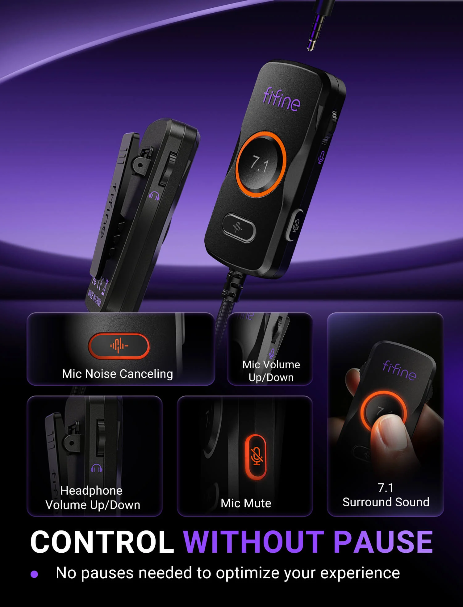 Auriculares FIFINE Ampligame H18V Lite ideales para juegos con sonido envolvente 7.1 y micrófono con cancelación de ruido - Imagen 6
