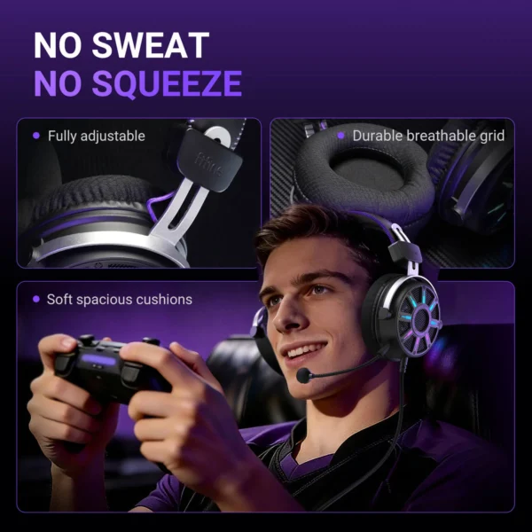 Auriculares para juegos FIFINE AmpliGame H19, sonido envolvente 7.1, micrófono con aislamiento de voz, iluminación RGB