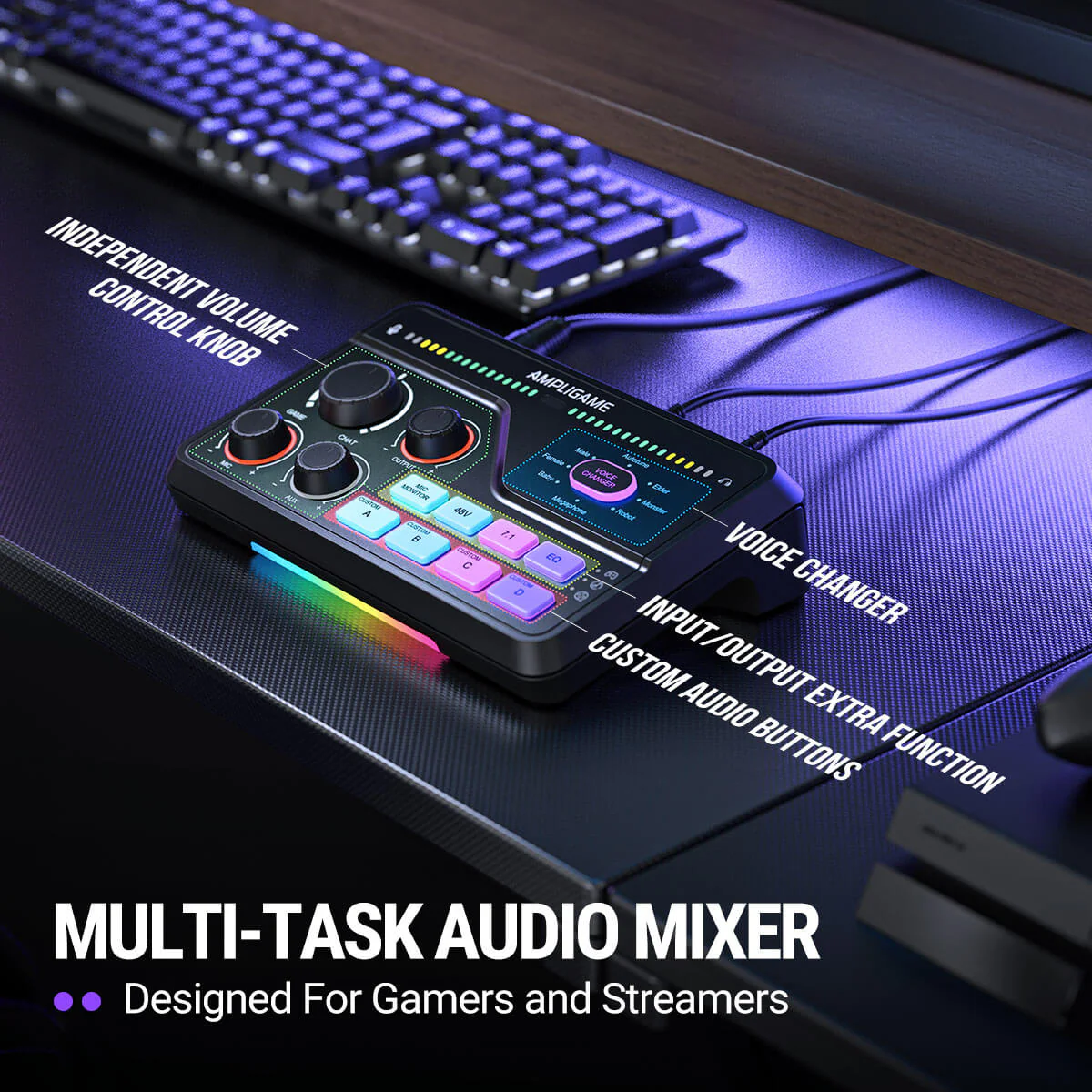 Mezclador de audio para juegos FIFINE AmpliGame SC8 con iluminación RGB - Imagen 8