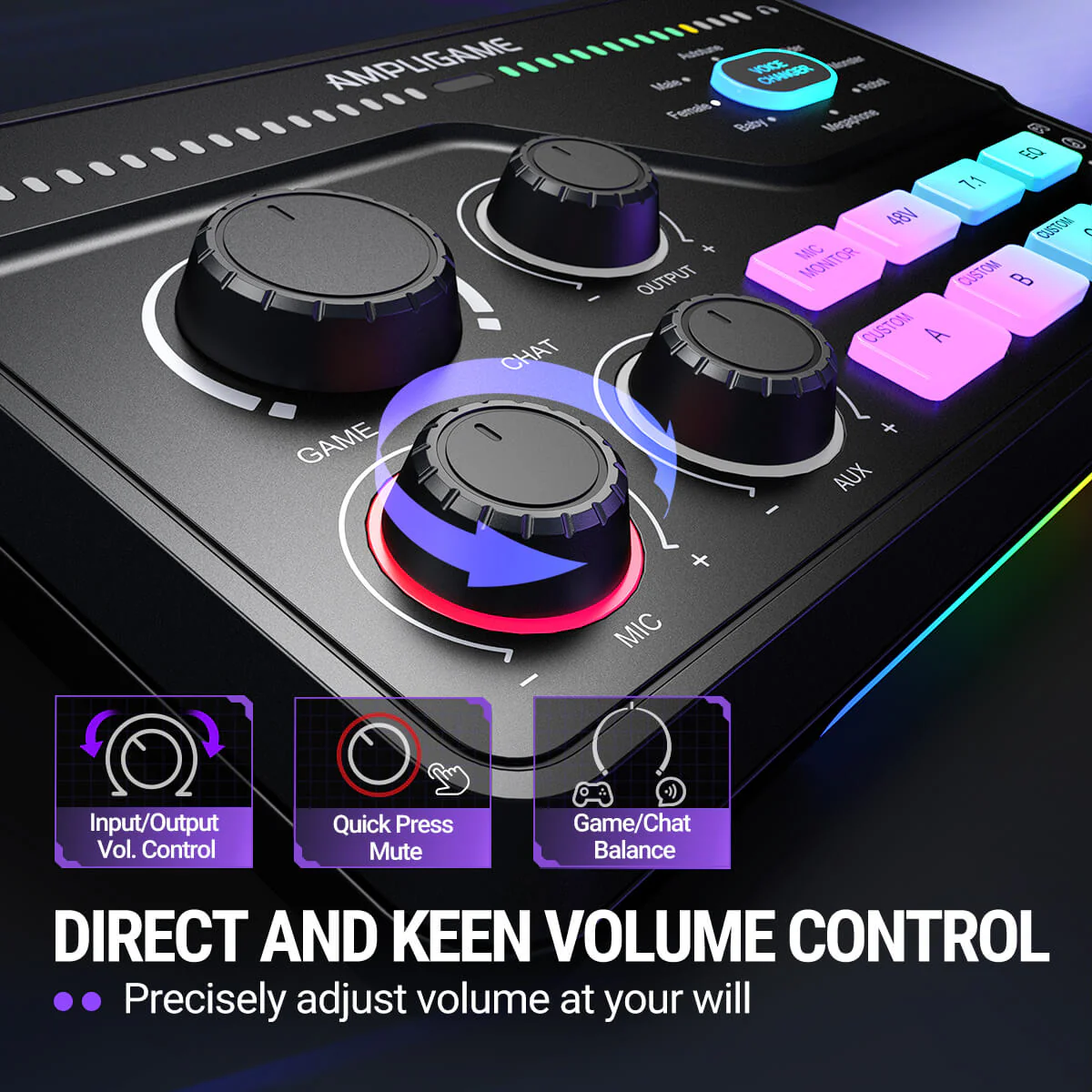 Mezclador de audio para juegos FIFINE AmpliGame SC8 con iluminación RGB - Imagen 7
