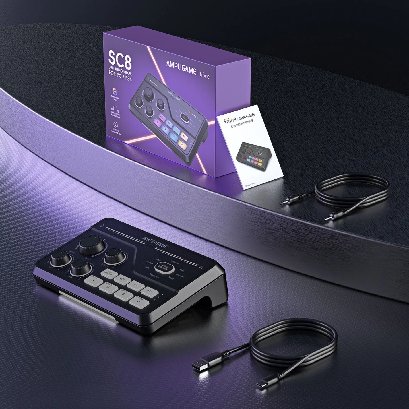 Mezclador de audio para juegos FIFINE AmpliGame SC8 con iluminación RGB - Imagen 9