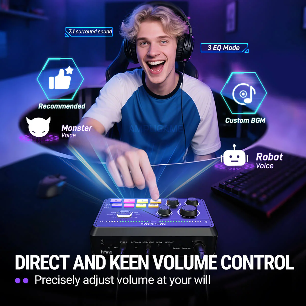 Mezclador de audio para juegos FIFINE AmpliGame SC8 con iluminación RGB - Imagen 11