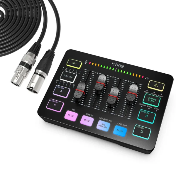 COMBO FIFINE para Grabación y Juegos: Mezclador de Audio SC3 + Cable XLR