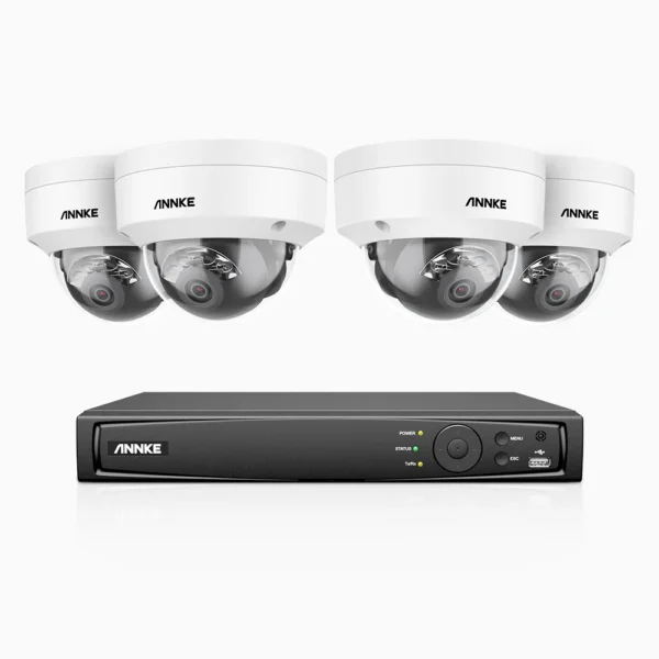 Sistema de seguridad PoE 4K de 8 canales con 4 cámaras, detección de humanos y vehículos, micrófono incorporado, visión nocturna en color y por infrarrojos – H800