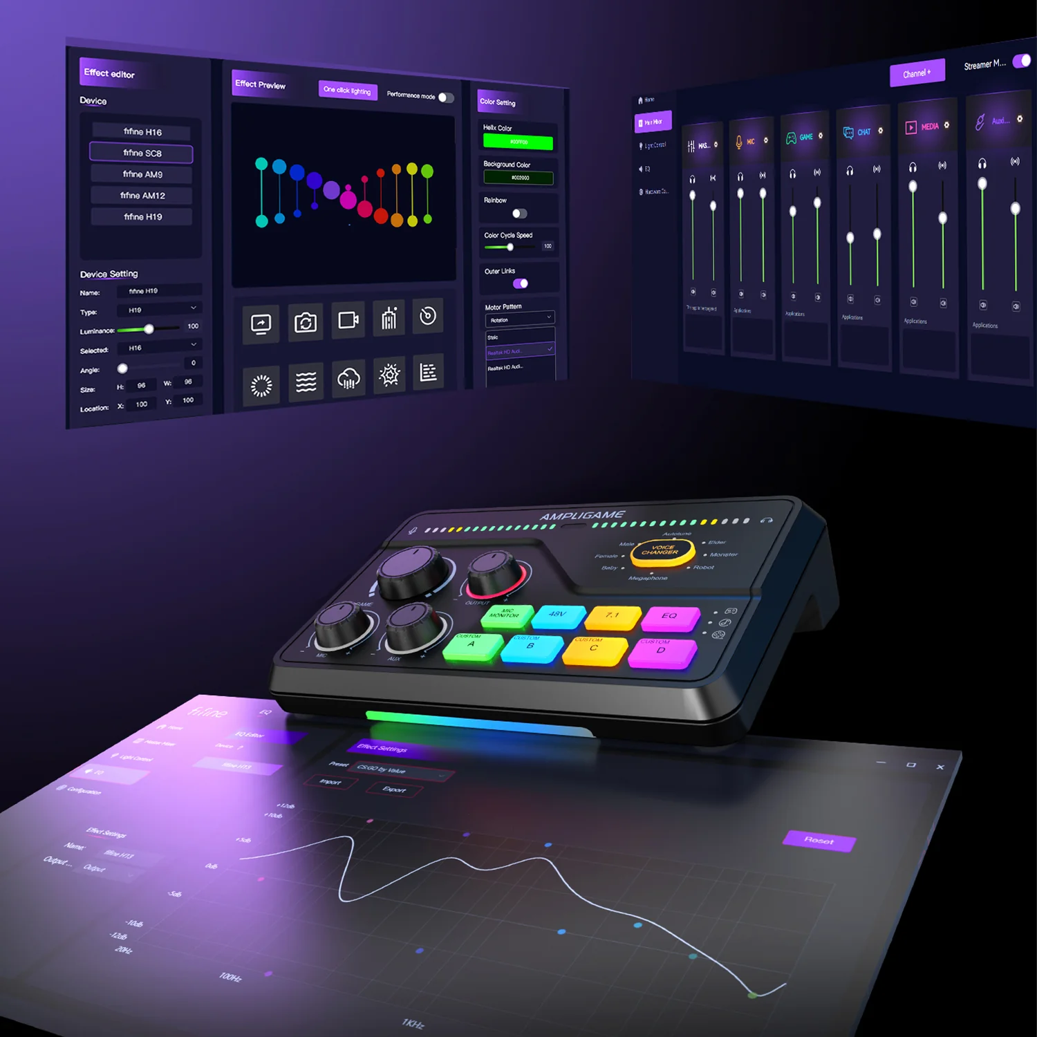 Mezclador de audio para juegos FIFINE AmpliGame SC8 con iluminación RGB - Imagen 10