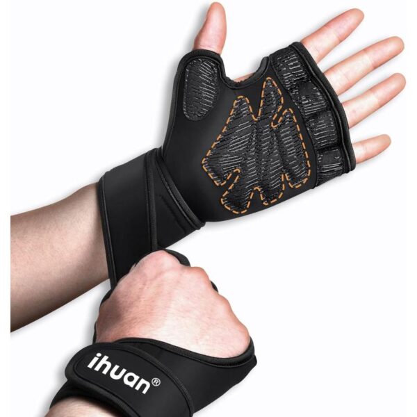 Guantes de entrenamiento de gimnasio para levantamiento de pesas ihuan con soporte de muñeca para hombres y mujeres, protección completa de la palma, ideales para levantamiento...