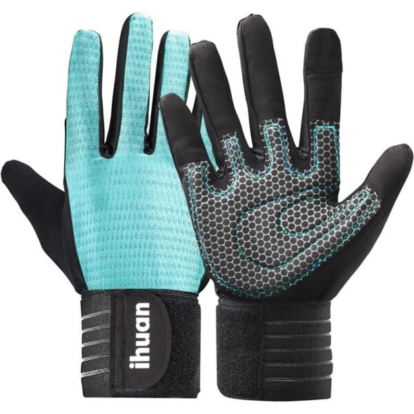 Guantes de Entrenamiento ihuan para Hombre de Dedos Completos: Guantes para Levantar Pesas, Guantes completos para Gimnasio y Deadlift, Color Azul