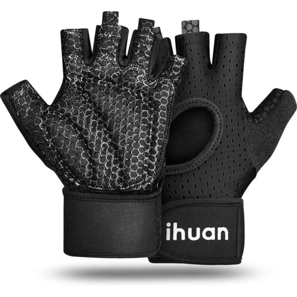 Guantes de Levantamiento de Pesas Transpirables ihuan: Guantes Deportivos sin Dedos con Soporte de Muñeca | Mayor Protección para las Palmas | Agarre Extra para Fitness,...