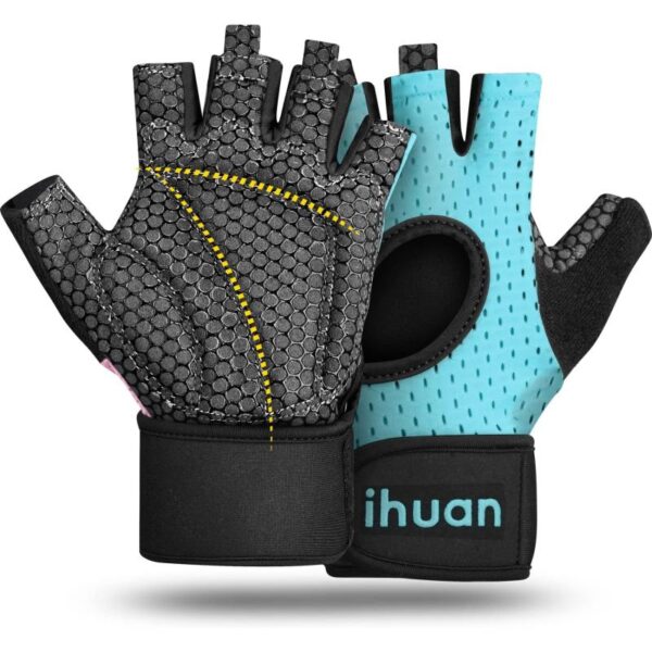 Guantes transpirables para levantamiento de pesas ihuan: guantes de gimnasio sin dedos con soporte para muñeca | Mejora la protección de la palma | Agarre extra para fitness |...