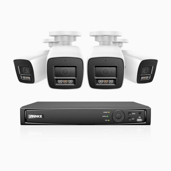 H800 - Sistema de seguridad PoE 4K de 8 canales con 4 cámaras, detección de humanos y vehículos, micrófono incorporado, visión nocturna en color y por infrarrojos, compatible...