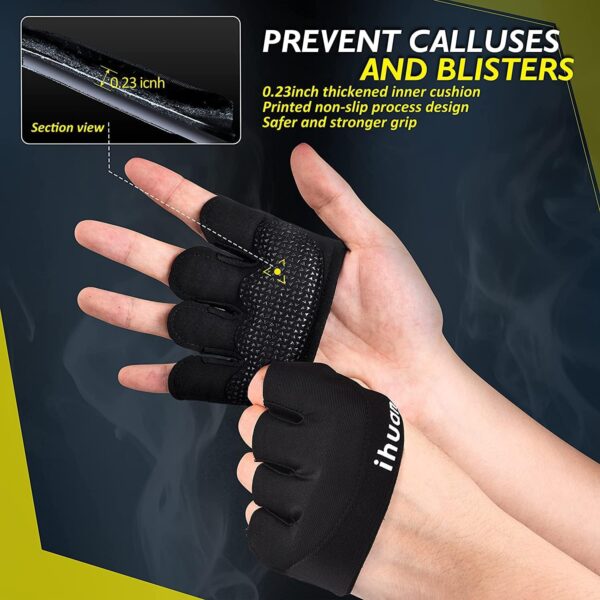 Guantes Gym iHuan Partial Black Antideslizantes para Pesas, Crossfit y Pull Ups