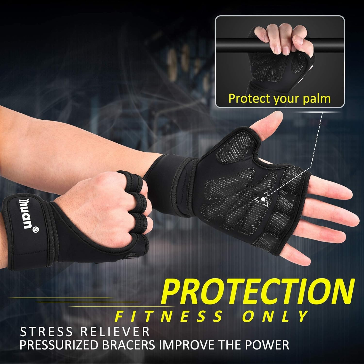 Guantes Gym iHuan Navy Black Antideslizantes con Wrist Wrap para Pesas, Crossfit y Pull Ups - Imagen 3