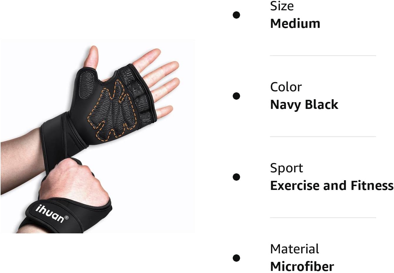 Guantes Gym iHuan Navy Black Antideslizantes con Wrist Wrap para Pesas, Crossfit y Pull Ups - Imagen 4