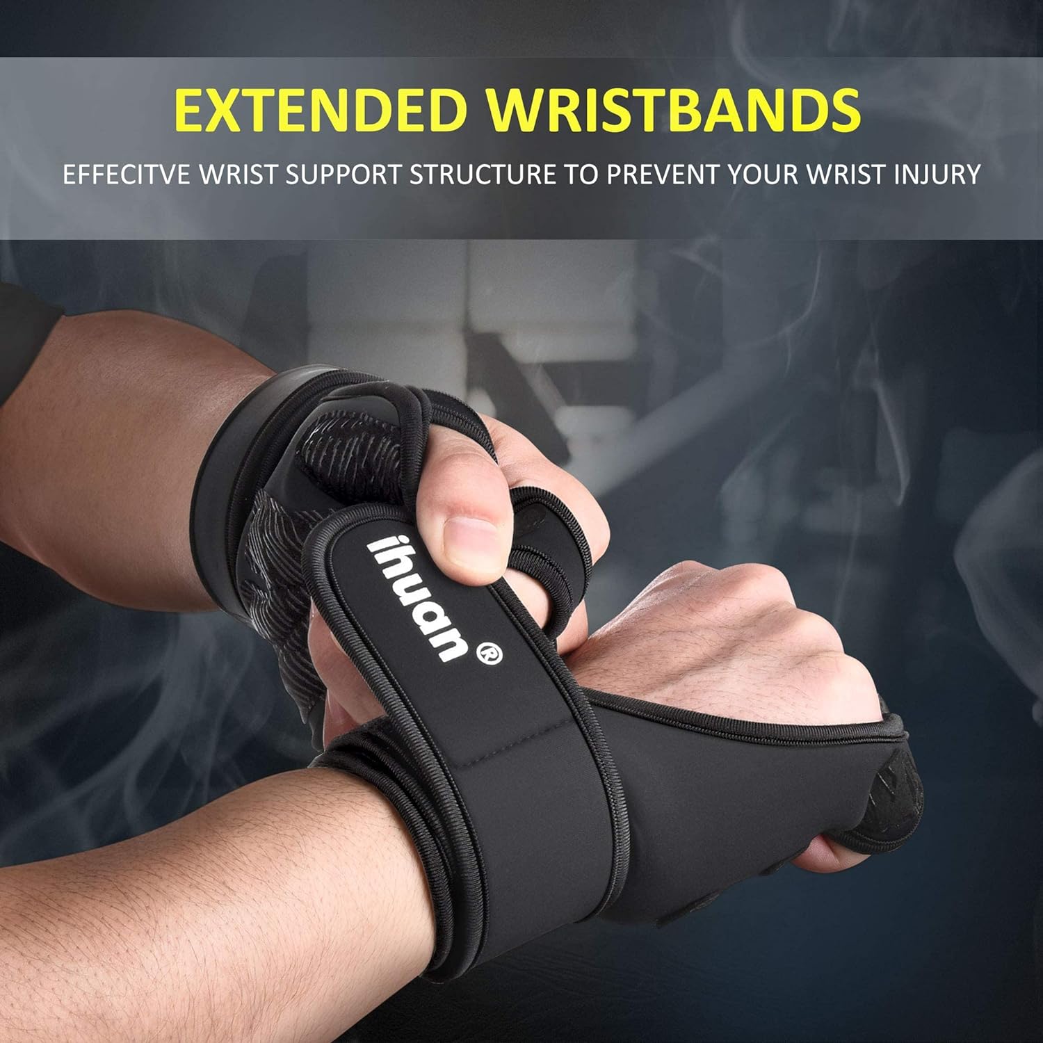 Guantes Gym iHuan Navy Black Antideslizantes con Wrist Wrap para Pesas, Crossfit y Pull Ups - Imagen 2