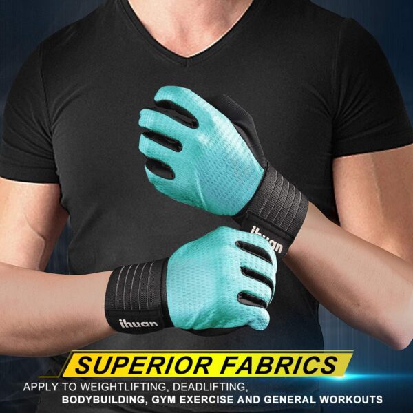Guantes de Entrenamiento ihuan para Hombre de Dedos Completos: Guantes para Levantar Pesas, Guantes completos para Gimnasio y Deadlift, Color Azul