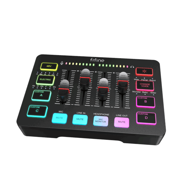 Mezclador de Audio para Juegos FIFINE AmpliGame SC3 con Iluminación RGB