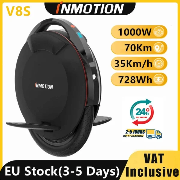 Monociclo eléctrico de origen INMOTION V8S, motor 1000 W, velocidad 35 km/h