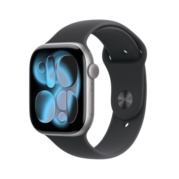 Smartwatch Apple Serie 11 [GPS 1.811 pulg] con caja de aluminio gris espacial y correa deportiva negra - Talla M/L. Seguimiento de sueño, monitor de actividad física, monitoreo